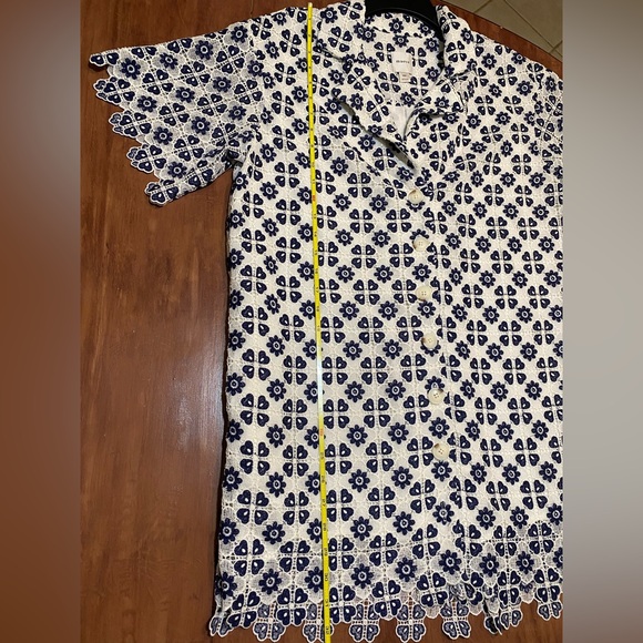 Anthropologie Maeve Short-Sleeve Geo Lace Mini Shirt Dress Size MP - Picture 9 of 12